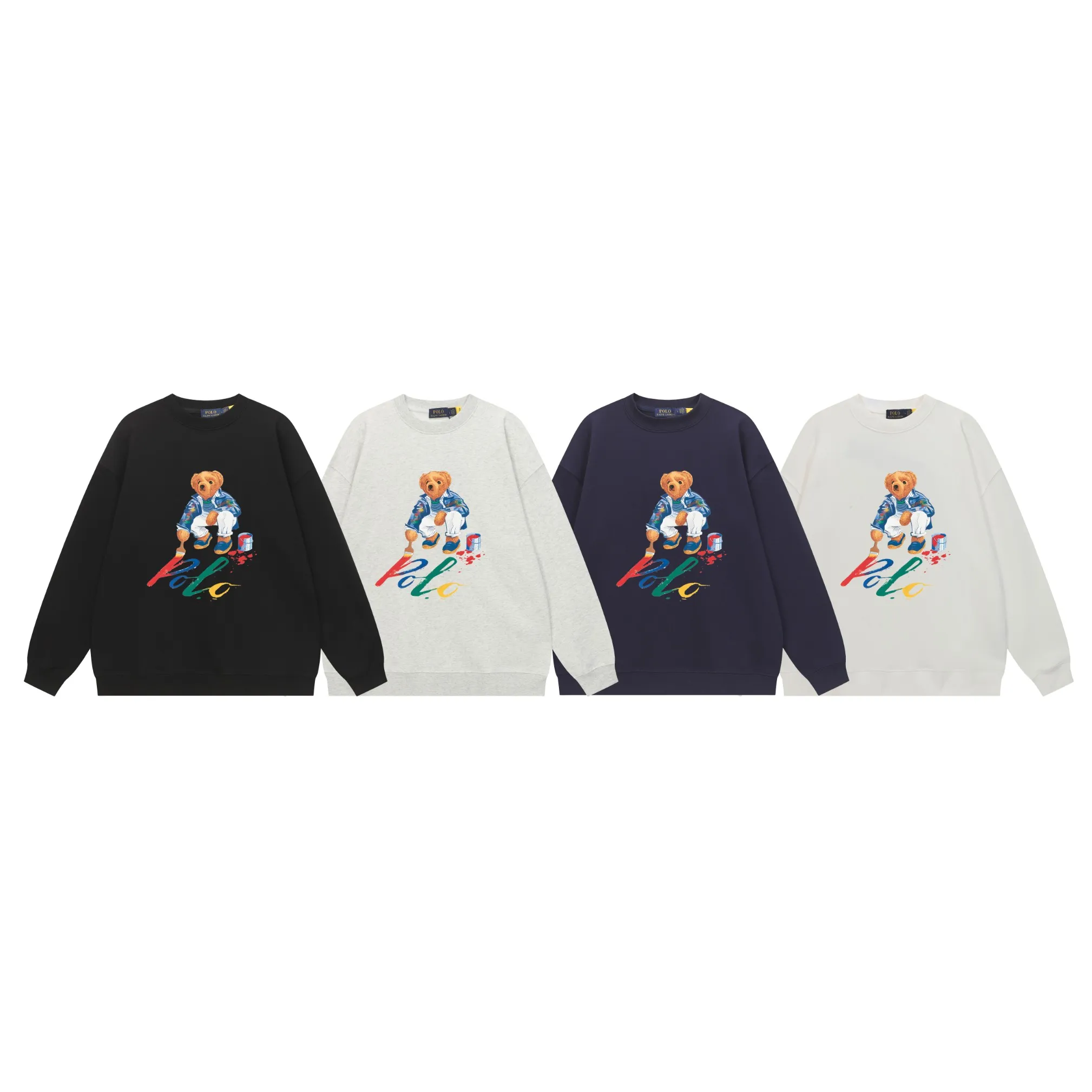 P200 [Long-term stock] RalphLauren/Ralph Lauren 2025 autumn and winter new bear letter print 420g heavy large terry sweatshirt Ralph Lauren's age-reducing item, the coat fabric is made of 100% cotton ➕15% polyester, which not only retains the softness, comfort and breathability of cotton, but also adds the wear resistance and wrinkle resistance of polyester fiber, making the clothes more durable and easy to care for. Even in slightly cooler weather, you won't feel stuffy when wearing it. This kind of fabric has a natural crisp feel and is not easy to pill or deform. The bear on the chest is printed with English letters. It is full of color, full of three-dimensionality, and lifelike, adding a bit of liveliness and interest to the whole sweatshirt. There is no pressure to dress, regardless of age or gender. Complete accessories! Color: black, white, navy blue, light floral gray Size: M-L-XL-XXL